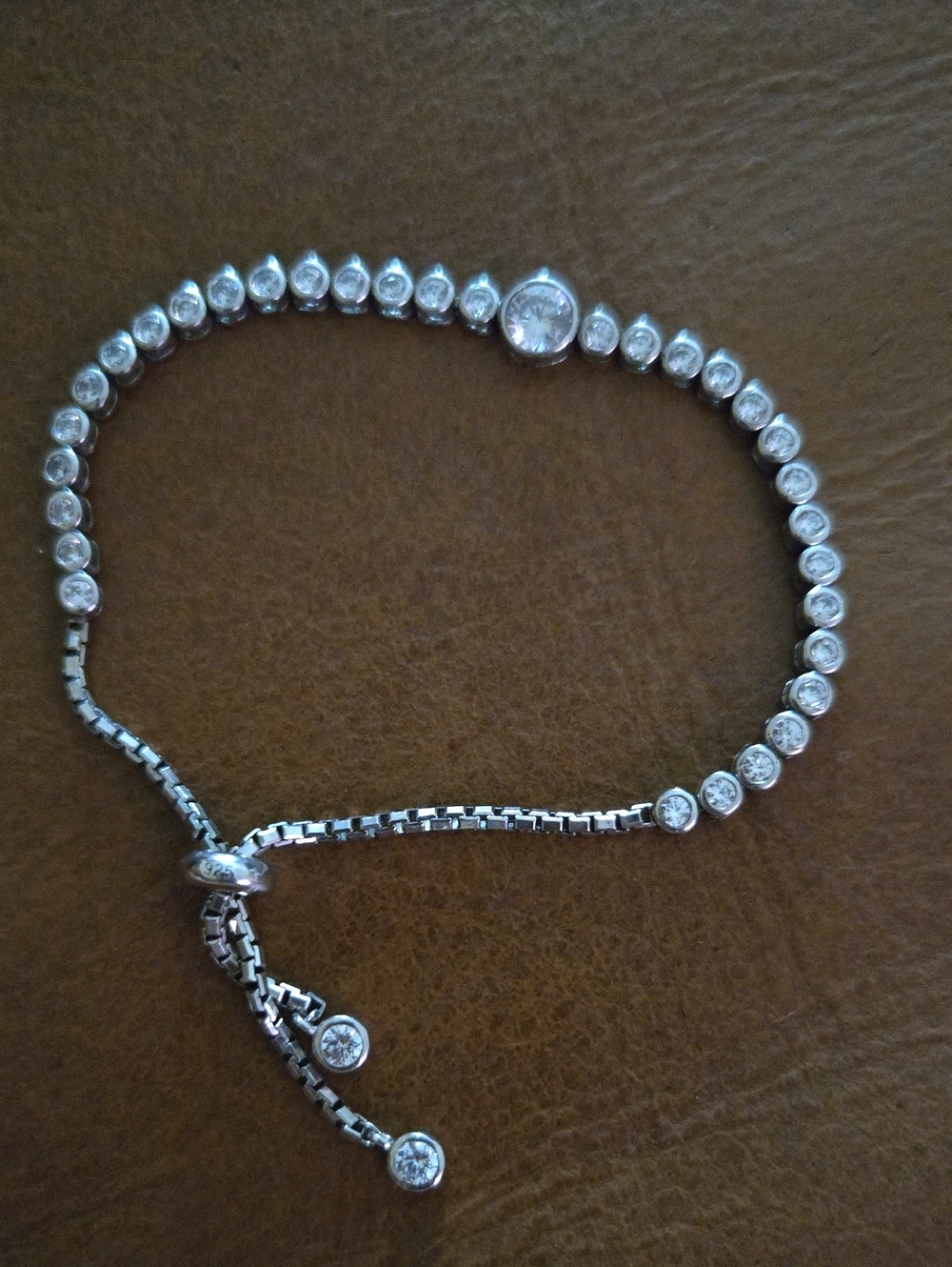 Sterling Silver 925 lariat bolo braclet Crystal Slider Clear Stone 7in-9in